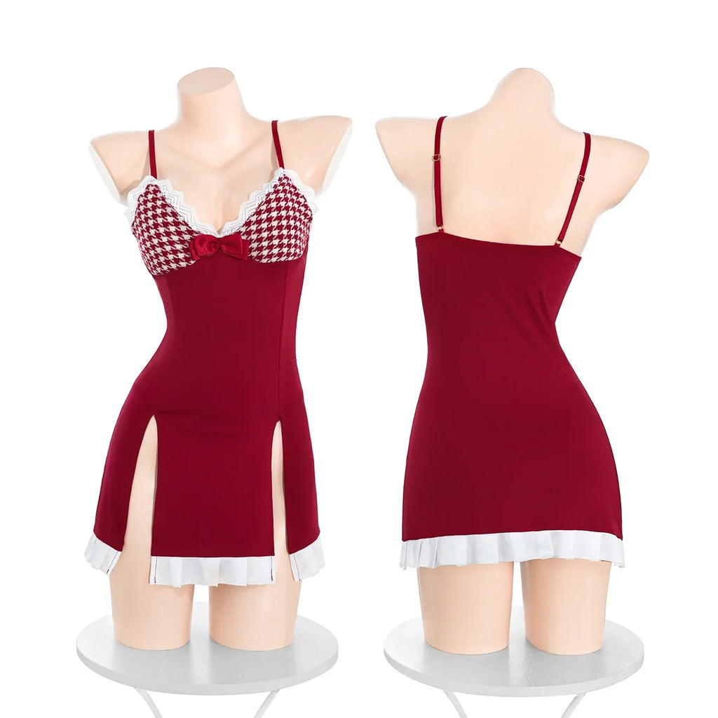 Red Striped Satin Underwear Set
