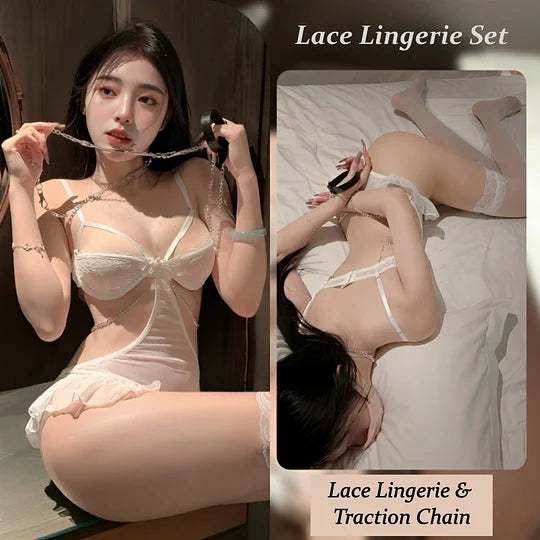Sheer Lace Lingerie Set with Chain